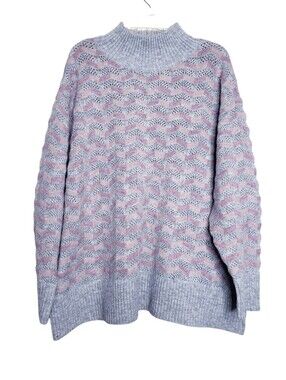 Liz Claiborne Gray Heathered Multicolor Stripe Knit Mock Neck Sweater Women's 1X